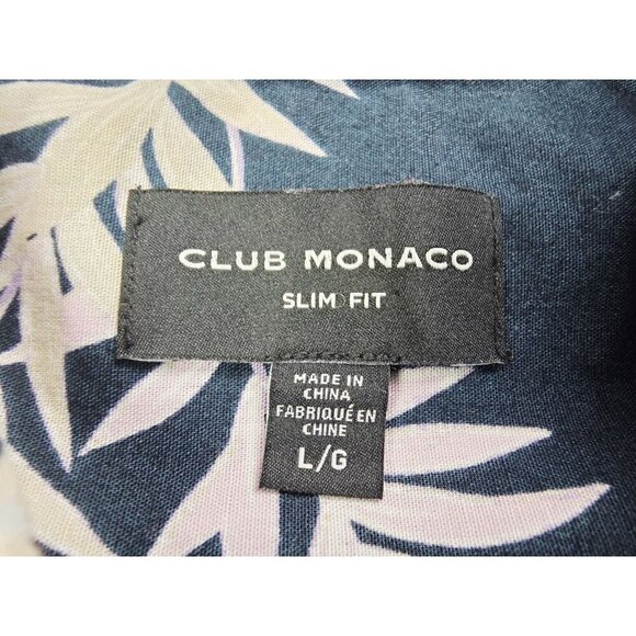 Club Monaco Slim Fit Size Large Mens Black Floral Short Sleeve Button Down Shirt - Picture 4 of 10